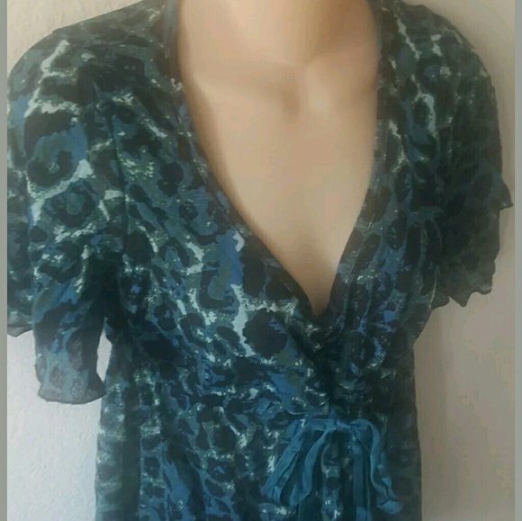 DKNY jeans Animal.Print top Blue leopard Med - Picture 4 of 7
